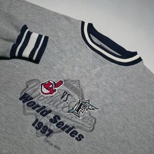 Vintage MLB World Series 1997 Sweater Cleveland Indians Florida Marlins Mens‎ L